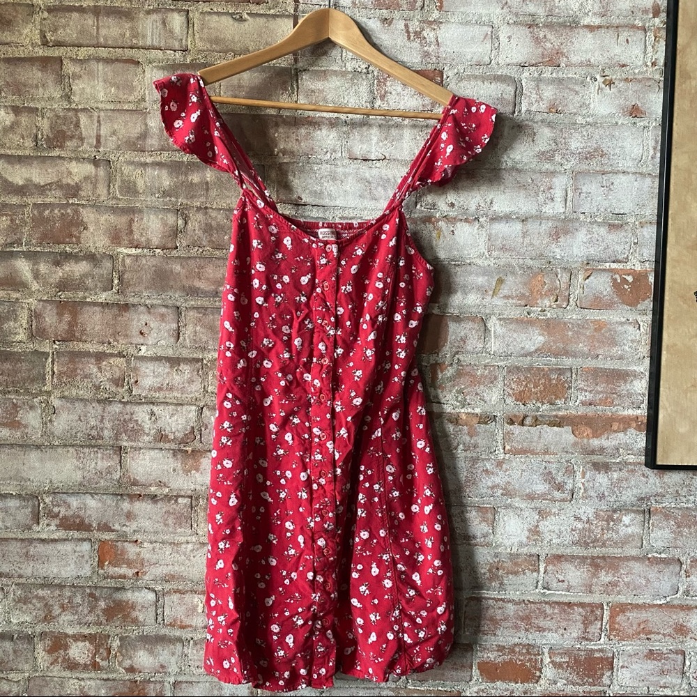 Mossimo + Red Floral Mini Dress + Ruffle Sleeve+ M